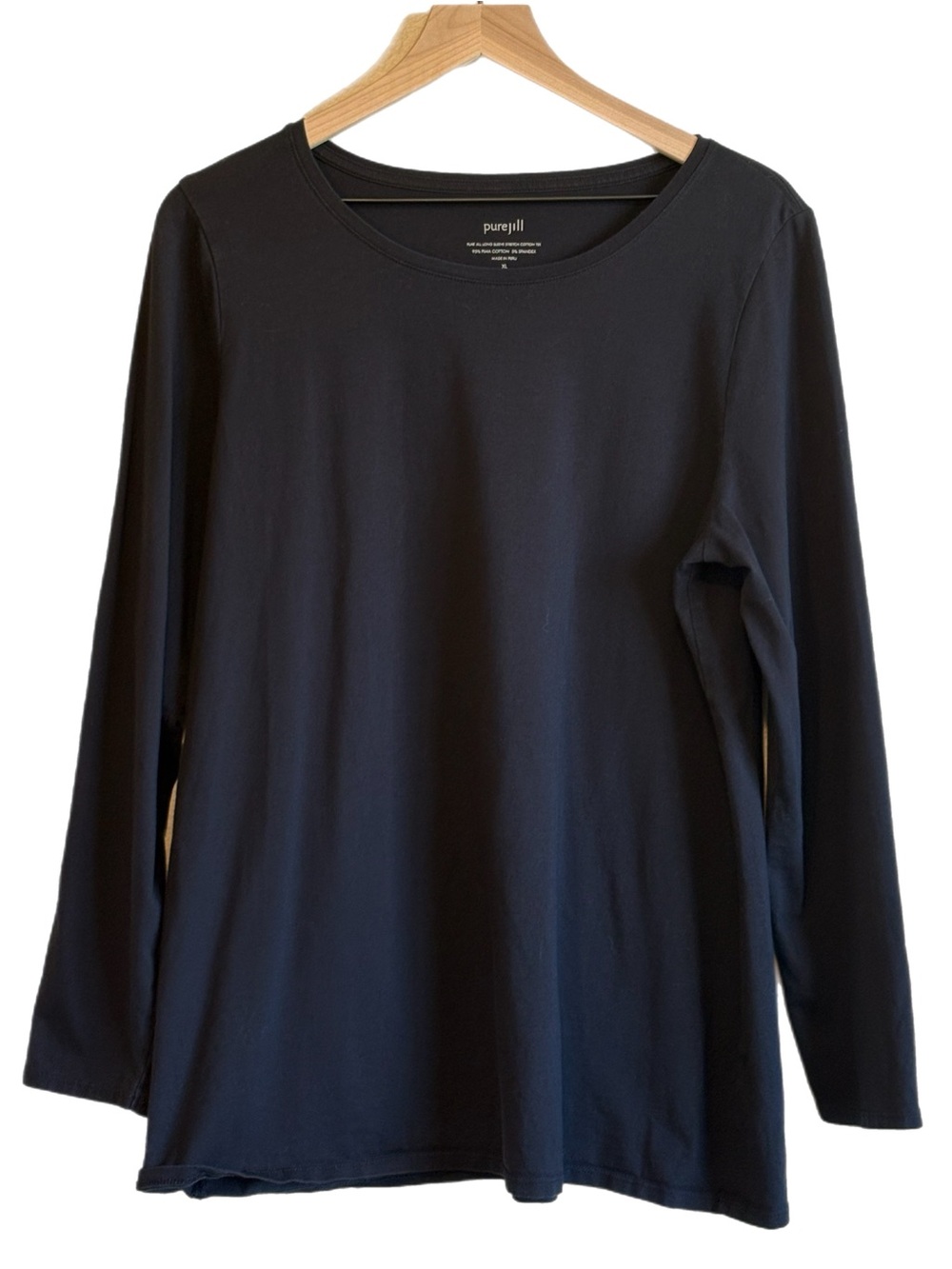 Pure Jill Purejill Pima Cotton Long Sleeve Crewneck Top Black XL Basics Staple